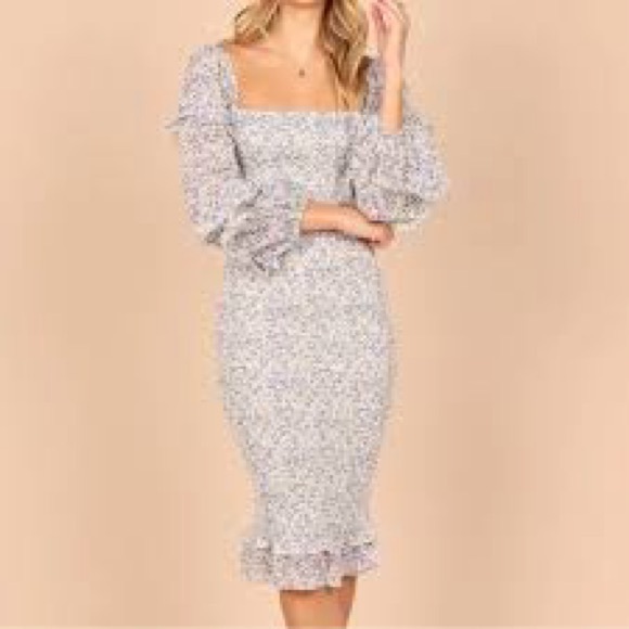 Petal & Pup Dresses & Skirts - Petal + Pup Leia Blue Floral Puff Sleeve Cottagecore Smocked Midi Dress 8 NWT